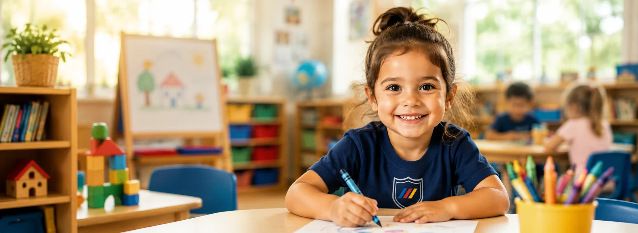 Happy preschool student learning in a classroom at The Weston School during the Back-to-School Enrollment Event. Early childhood education, preschool, Pre-K, infant care and kindergarten readiness programs serving Avon, Indianapolis, Noblesville East, Noblesville West and Speedway, Indiana.